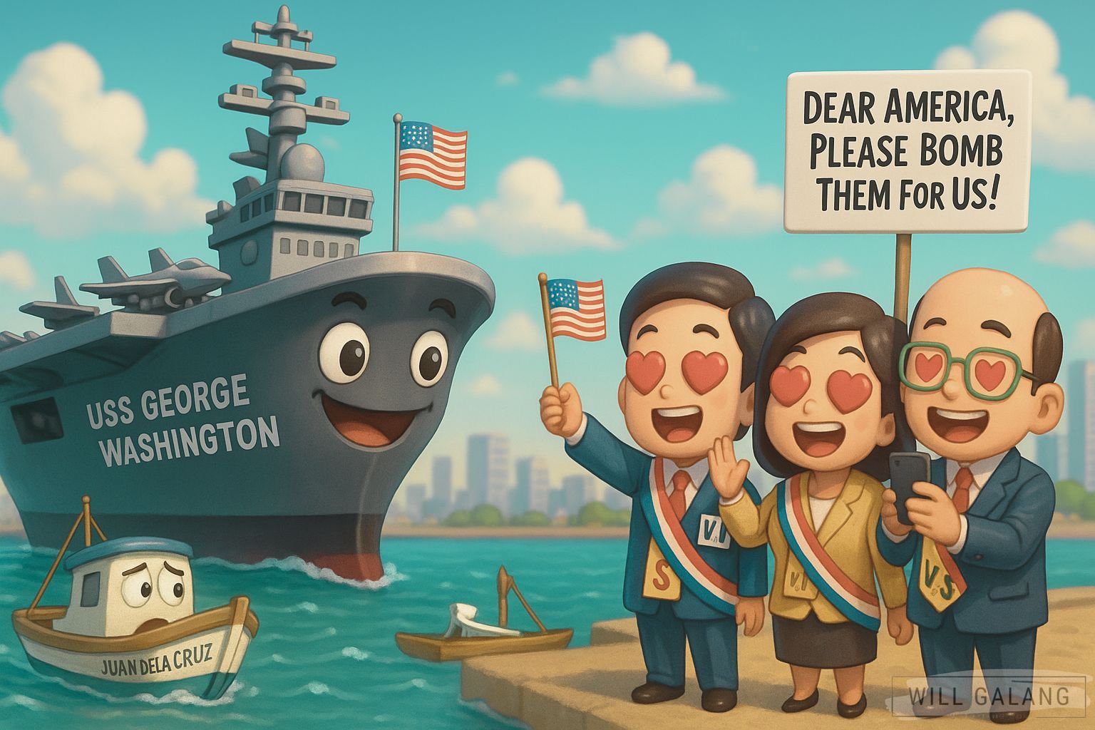 The arrival of a U.S. aircraft carrier has the country’s ruling elite beside themselves with joy—proof that colonial hangovers die hard and sovereignty is negotiable, as long as it comes with fighter jets and American flags.